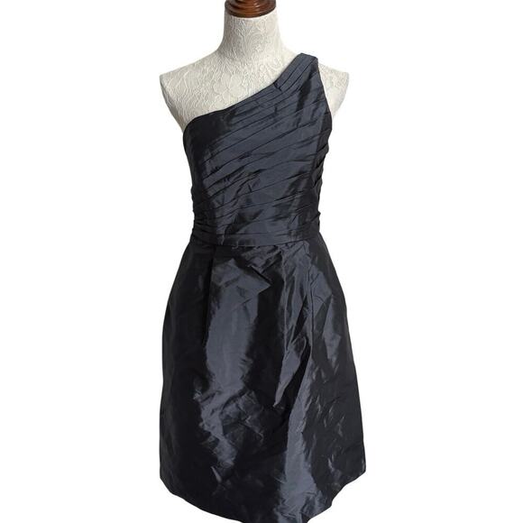 Monique Lhuillier Bridesmaids One Shoulder Taffeta Dress cocktail HOCO LBD sz10 - Picture 3 of 10